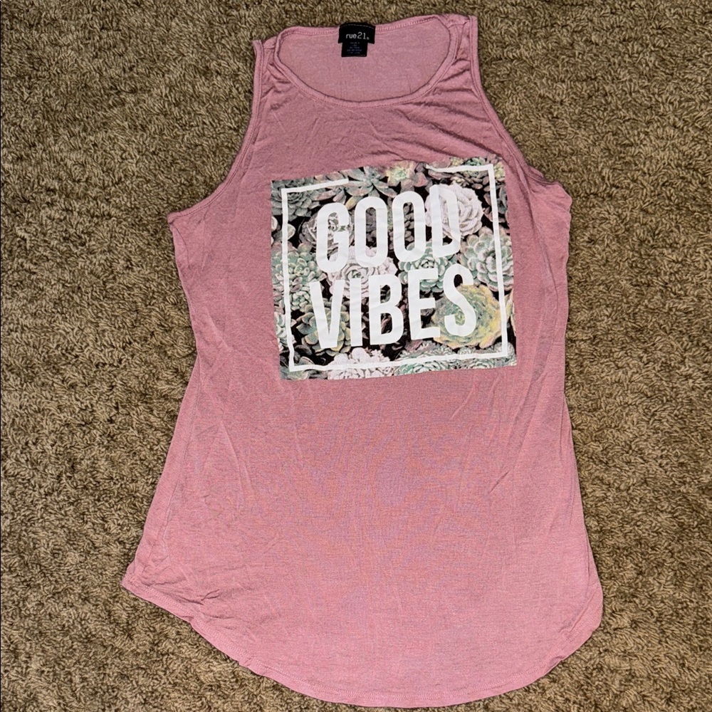 Rue21 Pink Floral 'Good Vibes' Tank Top